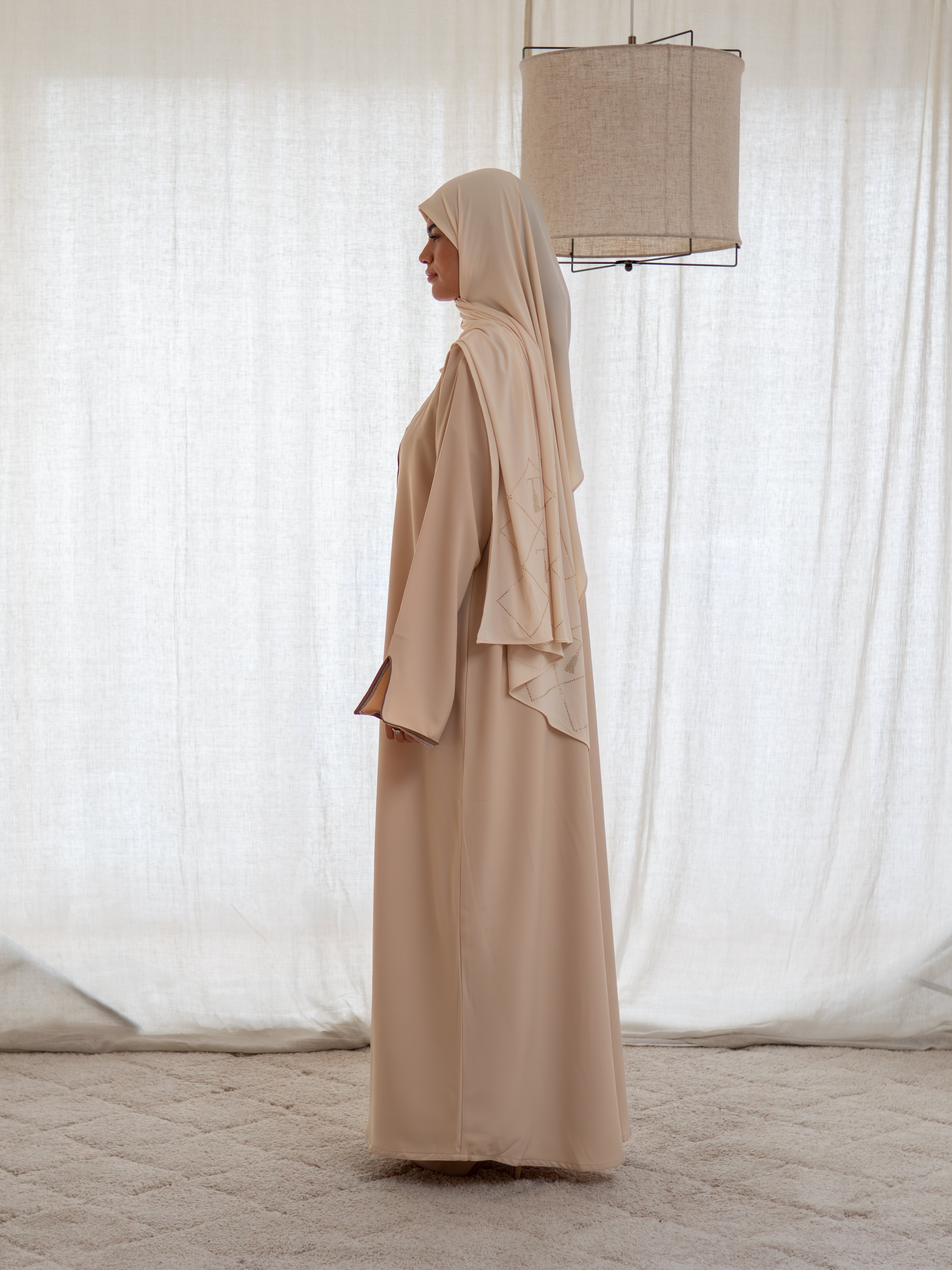 french connection bex beaded dress Embroidered Open Front Abaya Beige XL