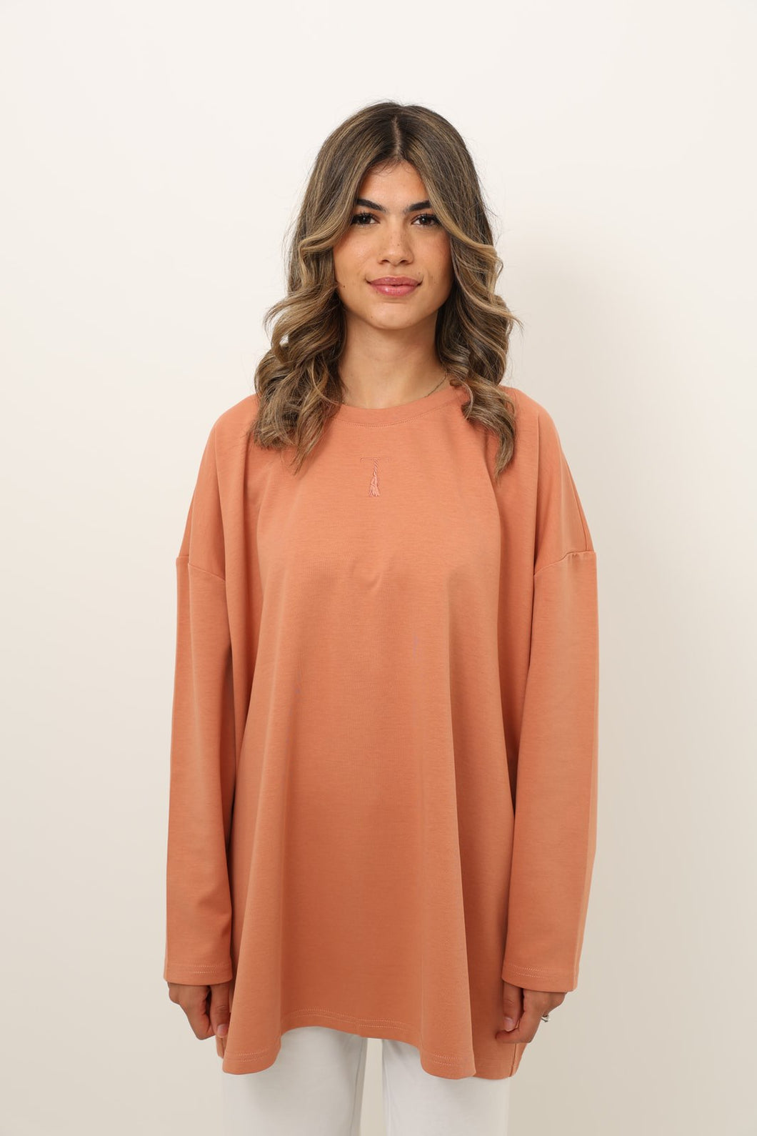 oversized soft orange long-sleeve t-shirt