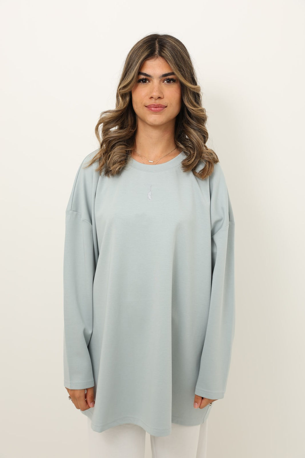 oversized pastel blue long-sleeve t-shirt